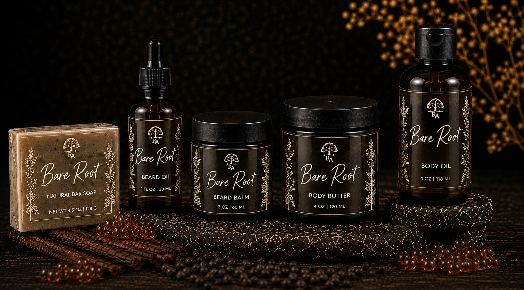 Roots & Aura Bare Root Collection — full product lineup